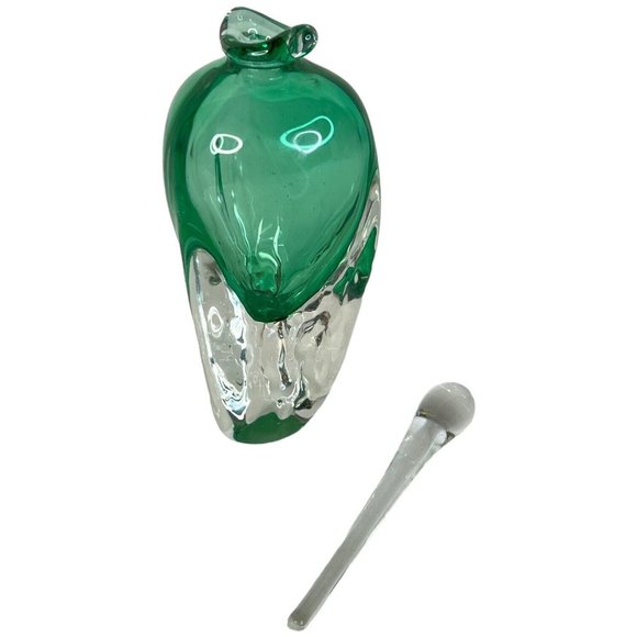 Hand Blown Green And Clear Perfume Bottle With Stopper Art Glass 6 IN Winfisky ? - Picture 3 of 9